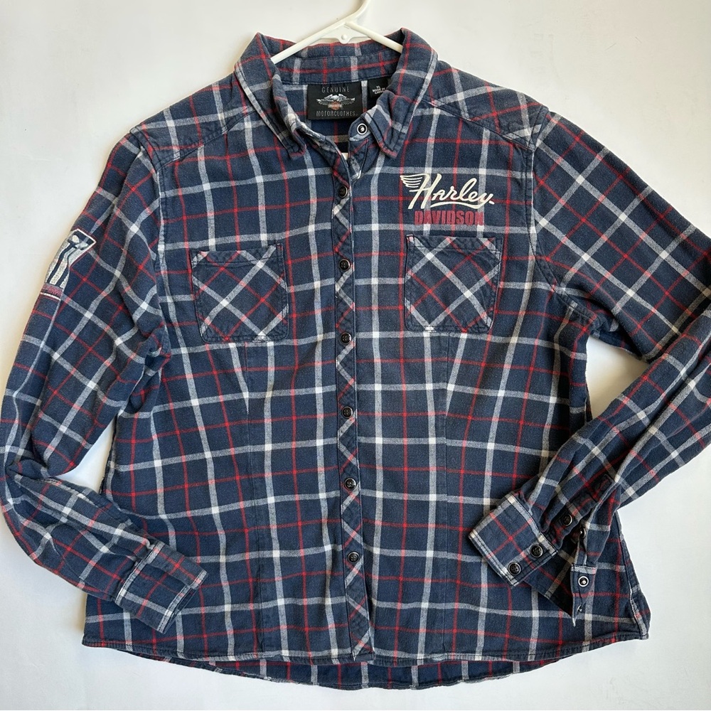 Harley-Davidson Women’s Blue Red Plaid Flannel Button Up Shirt XL